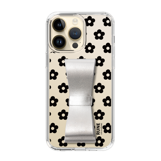 Slim Protection Case - STAND & RING RIBBON Silver［ Rune Naito - RUNE Flower - Black ］