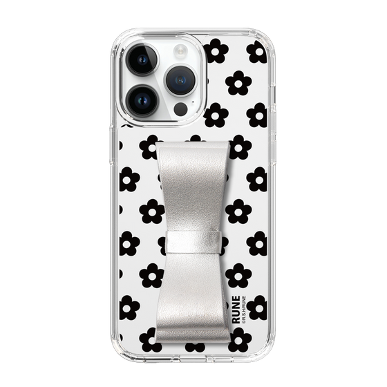 Slim Protection Case - STAND & RING RIBBON Silver［ Rune Naito - RUNE Flower - Black ］