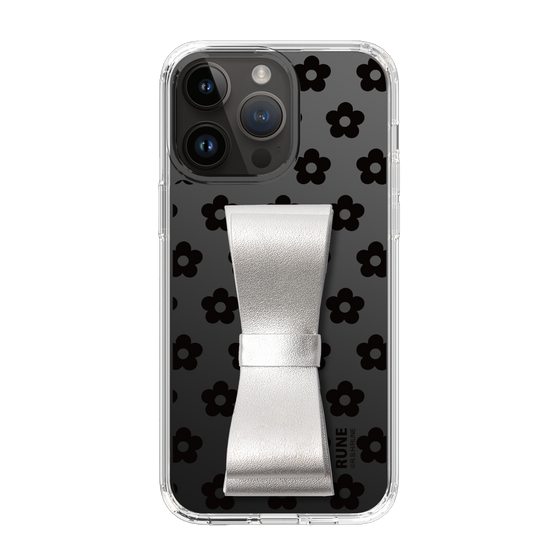 Slim Protection Case - STAND & RING RIBBON Silver［ Rune Naito - RUNE Flower - Black ］