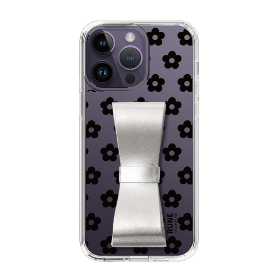 Slim Protection Case - STAND & RING RIBBON Silver［ Rune Naito - RUNE Flower - Black ］