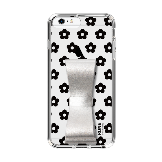 Slim Protection Case - STAND & RING RIBBON Silver［ Rune Naito - RUNE Flower - Black ］