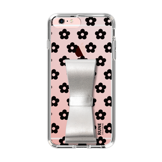Slim Protection Case - STAND & RING RIBBON Silver［ Rune Naito - RUNE Flower - Black ］