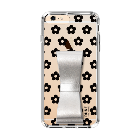 Slim Protection Case - STAND & RING RIBBON Silver［ Rune Naito - RUNE Flower - Black ］