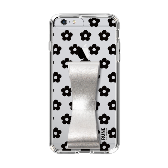 Slim Protection Case - STAND & RING RIBBON Silver［ Rune Naito - RUNE Flower - Black ］