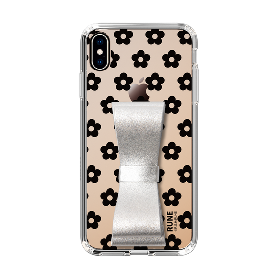 Slim Protection Case - STAND & RING RIBBON Silver［ Rune Naito - RUNE Flower - Black ］
