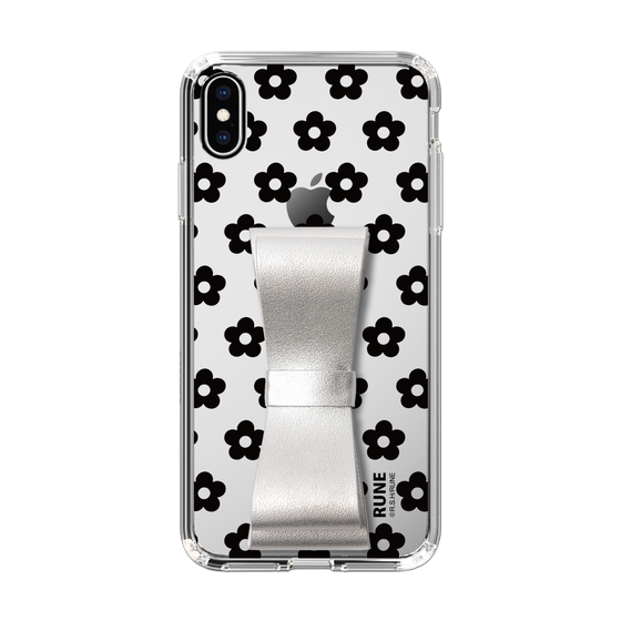 Slim Protection Case - STAND & RING RIBBON Silver［ Rune Naito - RUNE Flower - Black ］
