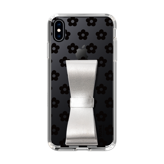 Slim Protection Case - STAND & RING RIBBON Silver［ Rune Naito - RUNE Flower - Black ］