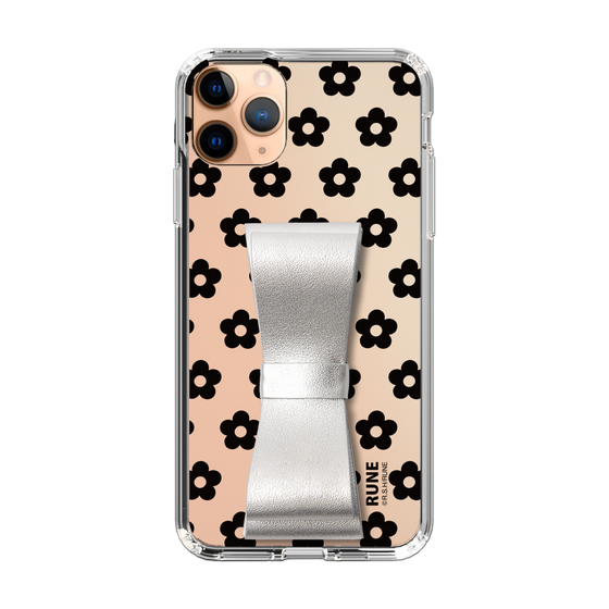 Slim Protection Case - STAND & RING RIBBON Silver［ Rune Naito - RUNE Flower - Black ］