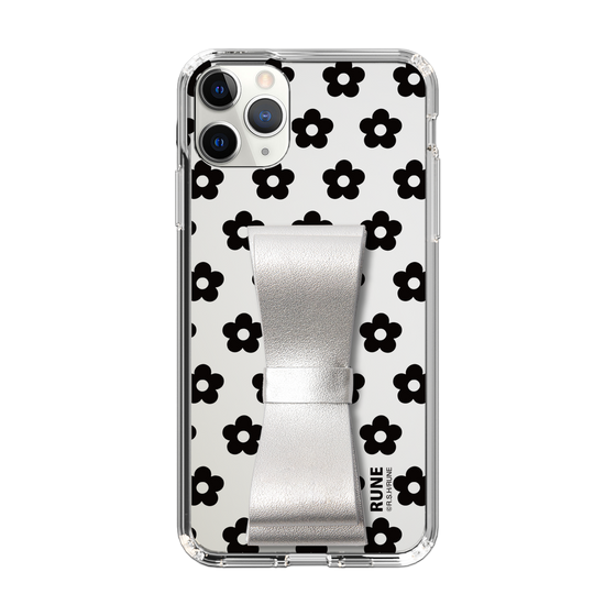 Slim Protection Case - STAND & RING RIBBON Silver［ Rune Naito - RUNE Flower - Black ］