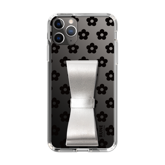 Slim Protection Case - STAND & RING RIBBON Silver［ Rune Naito - RUNE Flower - Black ］