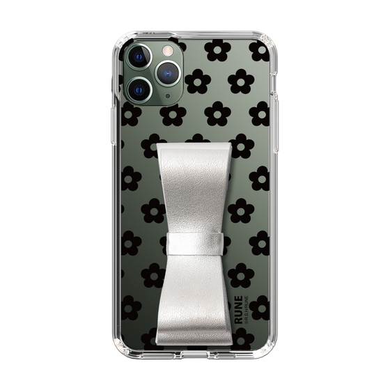 Slim Protection Case - STAND & RING RIBBON Silver［ Rune Naito - RUNE Flower - Black ］