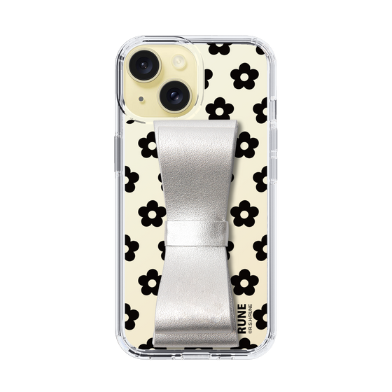 Slim Protection Case - STAND & RING RIBBON Silver［ Rune Naito - RUNE Flower - Black ］