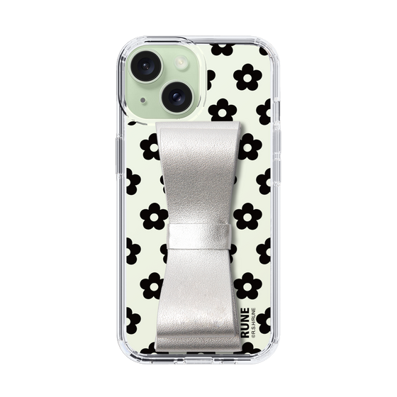 Slim Protection Case - STAND & RING RIBBON Silver［ Rune Naito - RUNE Flower - Black ］