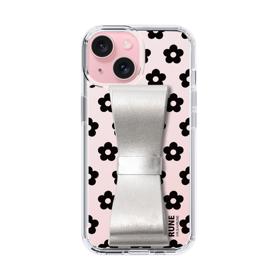 Slim Protection Case - STAND & RING RIBBON Silver［ Rune Naito - RUNE Flower - Black ］