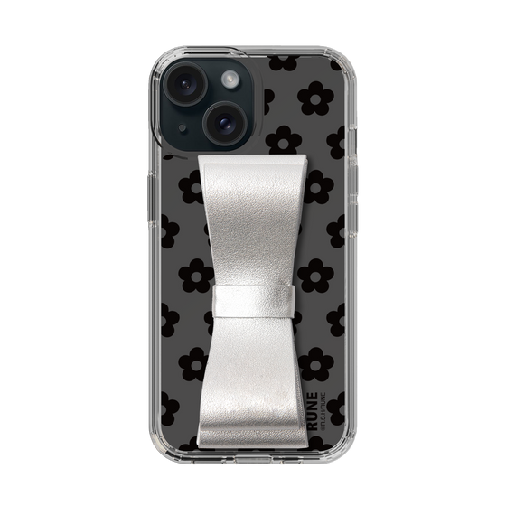 Slim Protection Case - STAND & RING RIBBON Silver［ Rune Naito - RUNE Flower - Black ］