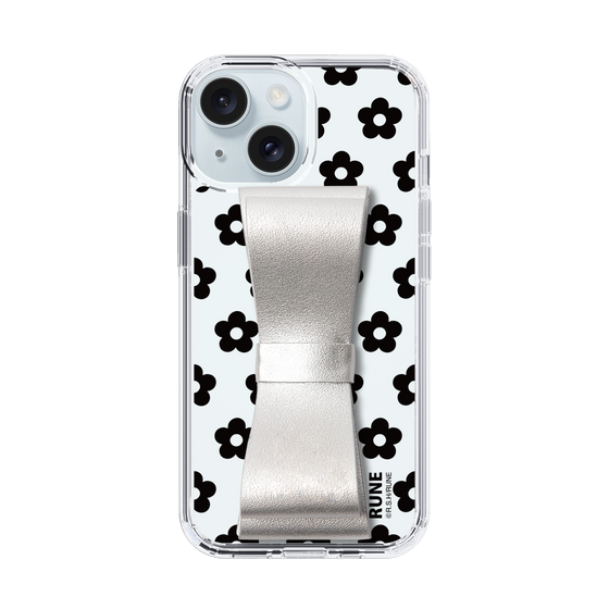 Slim Protection Case - STAND & RING RIBBON Silver［ Rune Naito - RUNE Flower - Black ］