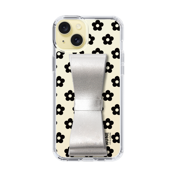 Slim Protection Case - STAND & RING RIBBON Silver［ Rune Naito - RUNE Flower - Black ］