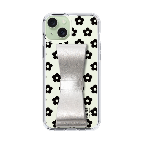Slim Protection Case - STAND & RING RIBBON Silver［ Rune Naito - RUNE Flower - Black ］