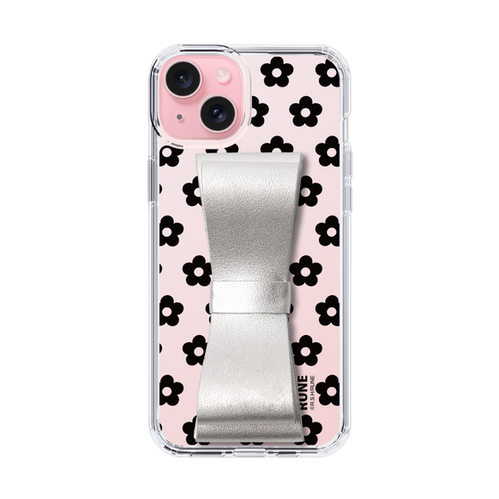 Slim Protection Case - STAND & RING RIBBON Silver［ Rune Naito - RUNE Flower - Black ］