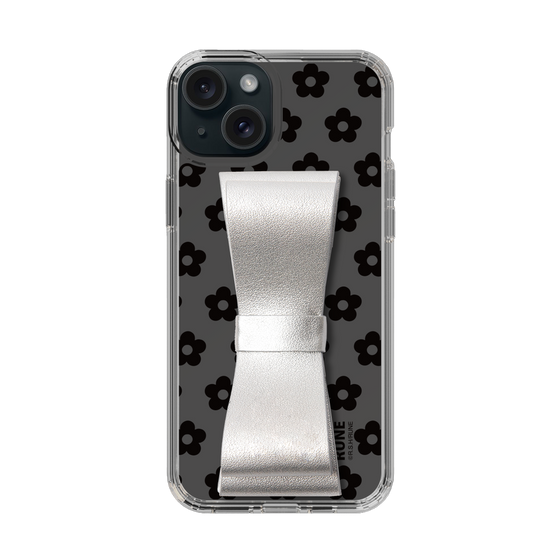 Slim Protection Case - STAND & RING RIBBON Silver［ Rune Naito - RUNE Flower - Black ］