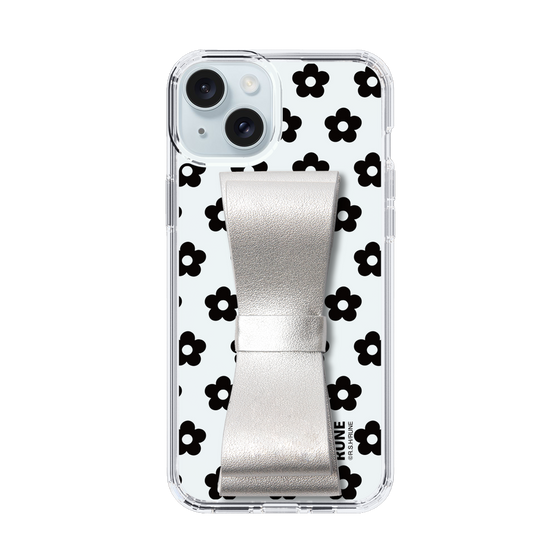 Slim Protection Case - STAND & RING RIBBON Silver［ Rune Naito - RUNE Flower - Black ］