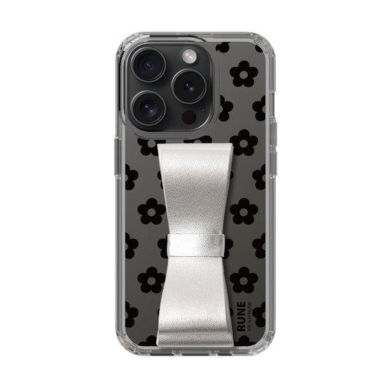 Slim Protection Case - STAND & RING RIBBON Silver［ Rune Naito - RUNE Flower - Black ］