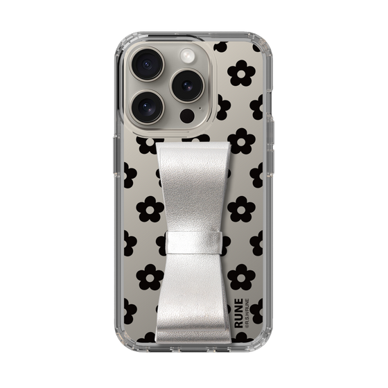 Slim Protection Case - STAND & RING RIBBON Silver［ Rune Naito - RUNE Flower - Black ］