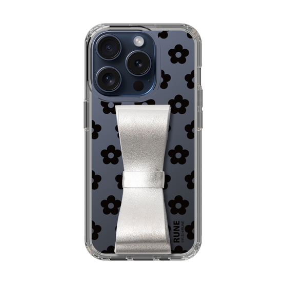 Slim Protection Case - STAND & RING RIBBON Silver［ Rune Naito - RUNE Flower - Black ］