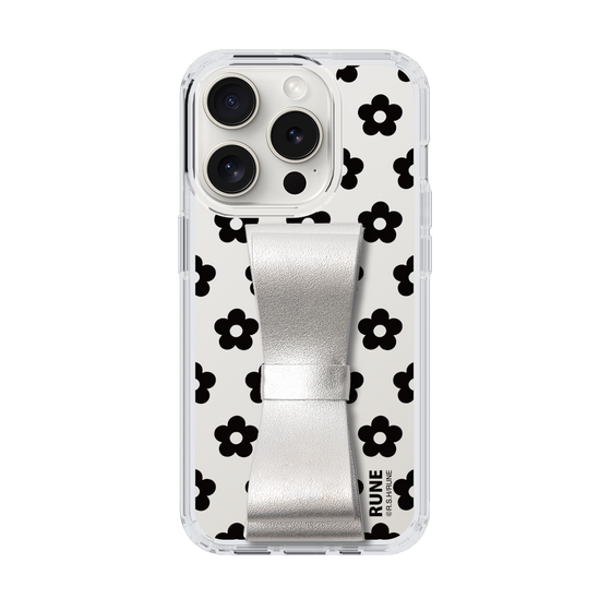 Slim Protection Case - STAND & RING RIBBON Silver［ Rune Naito - RUNE Flower - Black ］