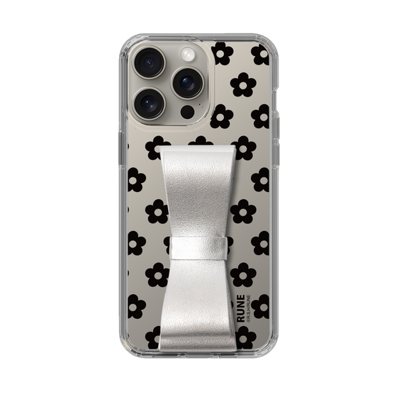 Slim Protection Case - STAND & RING RIBBON Silver［ Rune Naito - RUNE Flower - Black ］