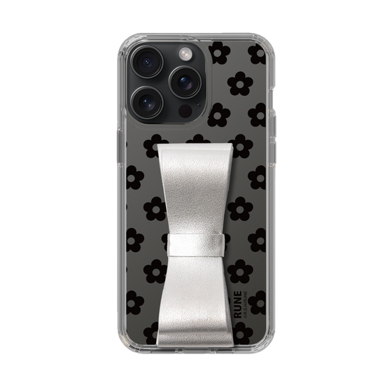 Slim Protection Case - STAND & RING RIBBON Silver［ Rune Naito - RUNE Flower - Black ］