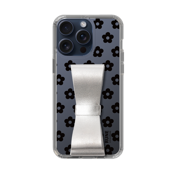 Slim Protection Case - STAND & RING RIBBON Silver［ Rune Naito - RUNE Flower - Black ］