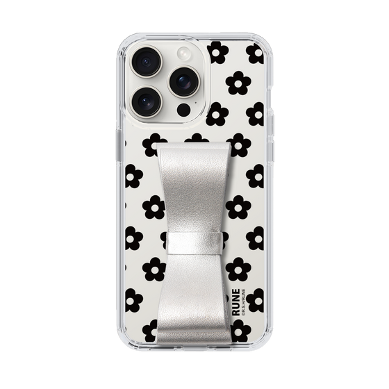 Slim Protection Case - STAND & RING RIBBON Silver［ Rune Naito - RUNE Flower - Black ］