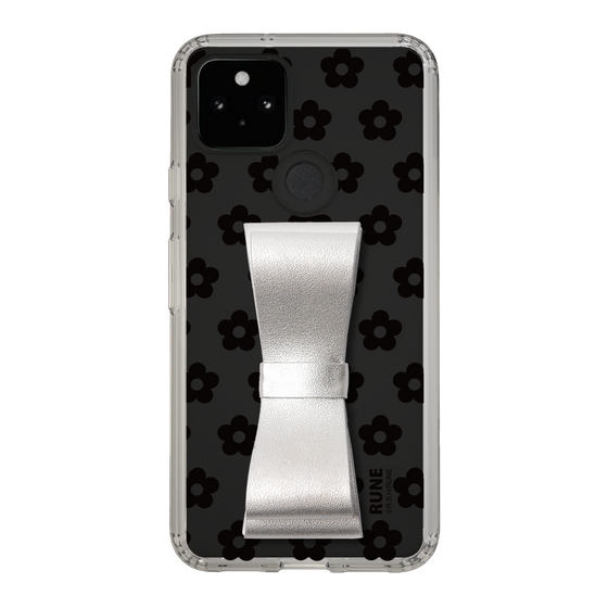 Slim Protection Case - STAND & RING RIBBON Silver［ Rune Naito - RUNE Flower - Black ］