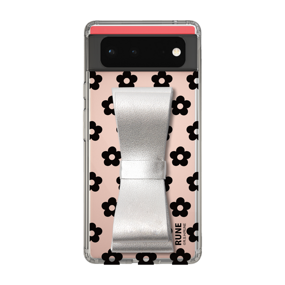 Slim Protection Case - STAND & RING RIBBON Silver［ Rune Naito - RUNE Flower - Black ］