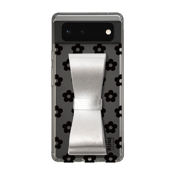 Slim Protection Case - STAND & RING RIBBON Silver［ Rune Naito - RUNE Flower - Black ］