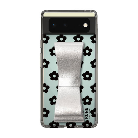 Slim Protection Case - STAND & RING RIBBON Silver［ Rune Naito - RUNE Flower - Black ］