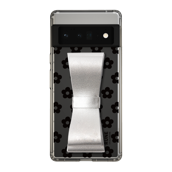 Slim Protection Case - STAND & RING RIBBON Silver［ Rune Naito - RUNE Flower - Black ］