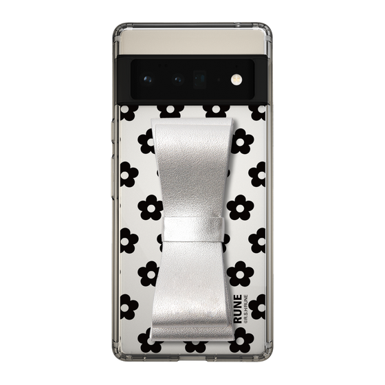 Slim Protection Case - STAND & RING RIBBON Silver［ Rune Naito - RUNE Flower - Black ］