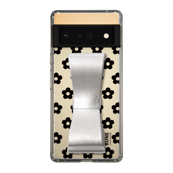 Slim Protection Case - STAND & RING RIBBON Silver［ Rune Naito - RUNE Flower - Black ］