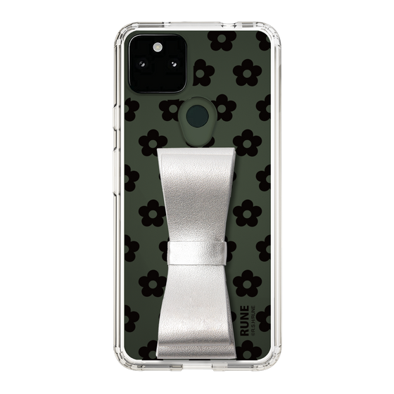 Slim Protection Case - STAND & RING RIBBON Silver［ Rune Naito - RUNE Flower - Black ］