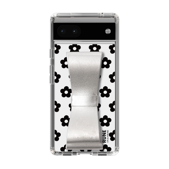 Slim Protection Case - STAND & RING RIBBON Silver［ Rune Naito - RUNE Flower - Black ］