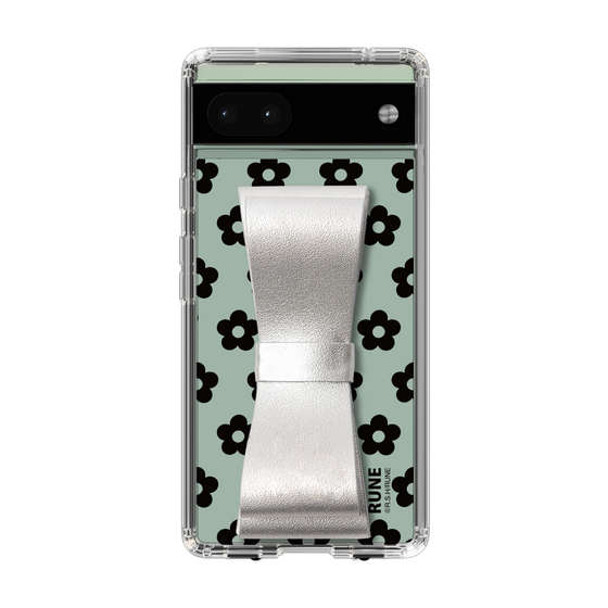 Slim Protection Case - STAND & RING RIBBON Silver［ Rune Naito - RUNE Flower - Black ］