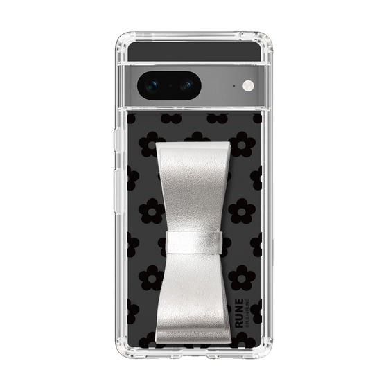 Slim Protection Case - STAND & RING RIBBON Silver［ Rune Naito - RUNE Flower - Black ］