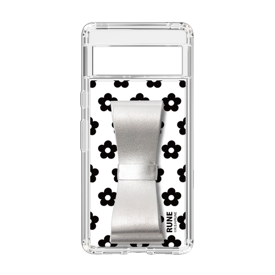 Slim Protection Case - STAND & RING RIBBON Silver［ Rune Naito - RUNE Flower - Black ］