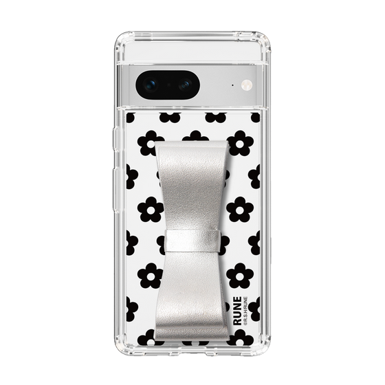 Slim Protection Case - STAND & RING RIBBON Silver［ Rune Naito - RUNE Flower - Black ］