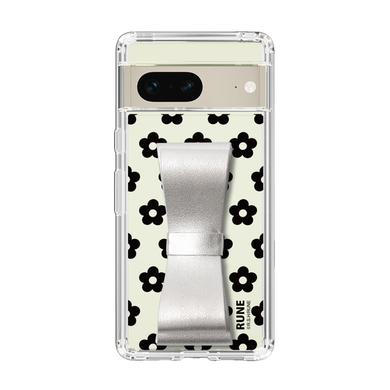 Slim Protection Case - STAND & RING RIBBON Silver［ Rune Naito - RUNE Flower - Black ］