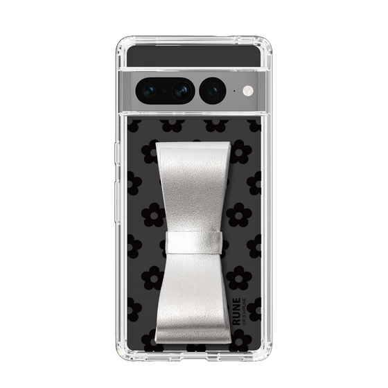 Slim Protection Case - STAND & RING RIBBON Silver［ Rune Naito - RUNE Flower - Black ］