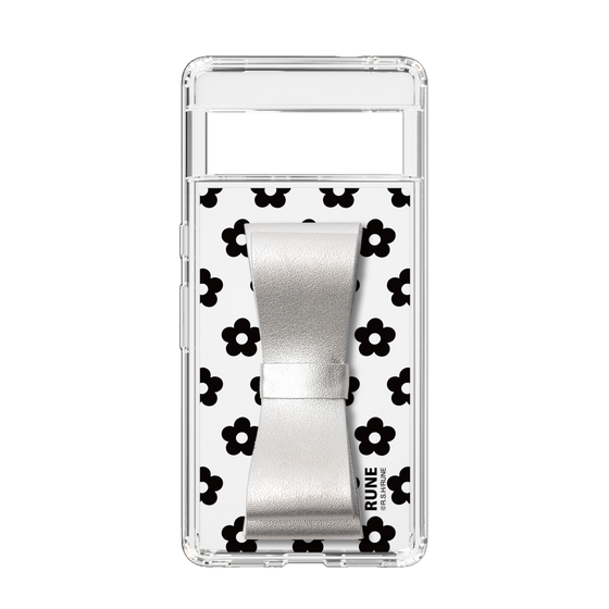 Slim Protection Case - STAND & RING RIBBON Silver［ Rune Naito - RUNE Flower - Black ］