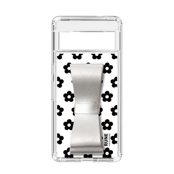 Slim Protection Case - STAND & RING RIBBON Silver［ Rune Naito - RUNE Flower - Black ］